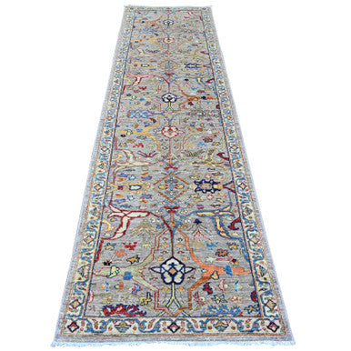 Oushak And Peshawar Wool Hand Knotted Rug Grey 2.11x10.10 -O089830