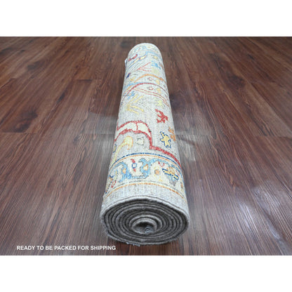 Oushak And Peshawar Wool Hand Knotted Rug Grey 2.11x10.10 -O089830