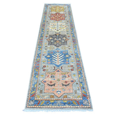 Oushak And Peshawar Wool Hand Knotted Rug Grey 2.7x10.2 -O089831