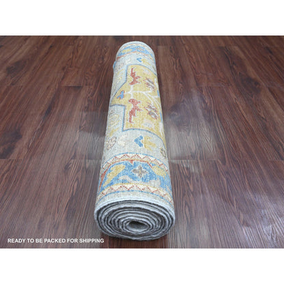 Oushak And Peshawar Wool Hand Knotted Rug Grey 2.7x10.2 -O089831