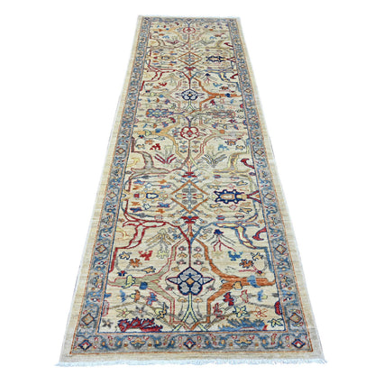 Oushak And Peshawar Wool Hand Knotted Rug Ivory 3.1x9.11 -O089835