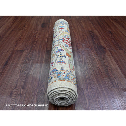 Oushak And Peshawar Wool Hand Knotted Rug Ivory 3.1x9.11 -O089835