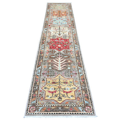 Oushak And Peshawar Wool Hand Knotted Rug Grey 2.6x11.5 -O089836