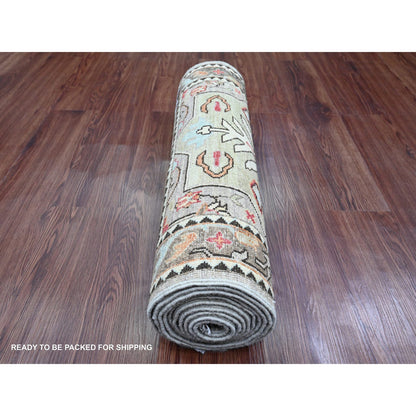 Oushak And Peshawar Wool Hand Knotted Rug Grey 2.6x11.5 -O089836