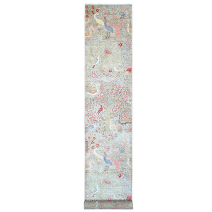 Oushak And Peshawar Wool Hand Knotted Rug Grey 3.0x19.5 -O089837