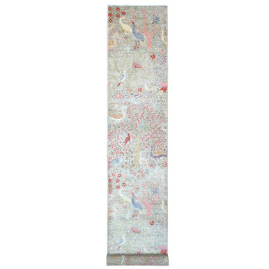 Oushak And Peshawar Wool Hand Knotted Rug Grey 3.0x19.5 -O089837