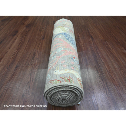 Oushak And Peshawar Wool Hand Knotted Rug Grey 3.0x19.5 -O089837