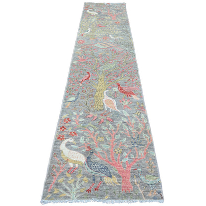 Oushak And Peshawar Wool Hand Knotted Rug Grey 2.7x11.8 -O089839