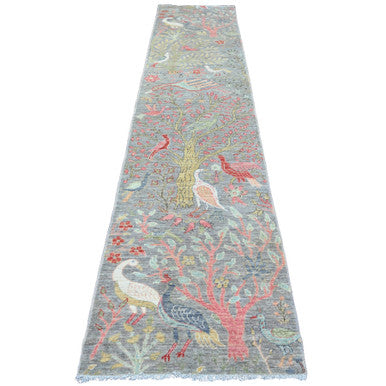 Oushak And Peshawar Wool Hand Knotted Rug Grey 2.7x11.8 -O089839