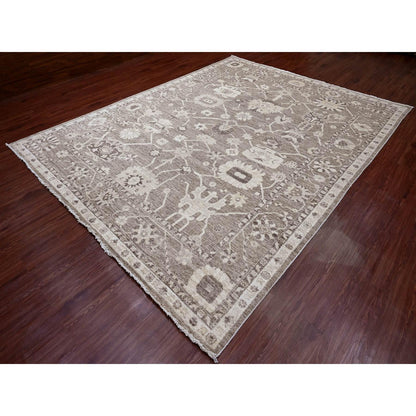 Oushak And Peshawar Wool Hand Knotted Rug Brown 9.0x11.9 -O089867
