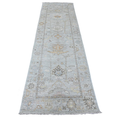 Oushak And Peshawar Wool Hand Knotted Rug Grey 2.11x9.9 -O089874