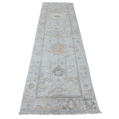 Oushak And Peshawar Wool Hand Knotted Rug Grey 2.11x9.9 -O089874