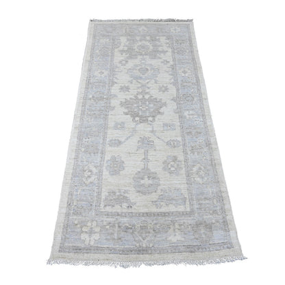 Oushak And Peshawar Wool Hand Knotted Rug Ivory 2.8x6.0 -O089876
