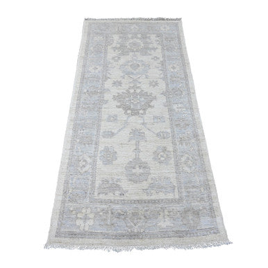 Oushak And Peshawar Wool Hand Knotted Rug Ivory 2.8x6.0 -O089876