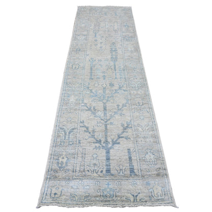 Oushak And Peshawar Wool Hand Knotted Rug Ivory 2.10x10.0 -O089878