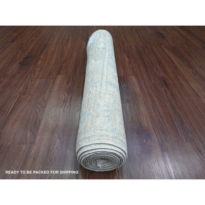 Oushak And Peshawar Wool Hand Knotted Rug Ivory 2.10x10.0 -O089878