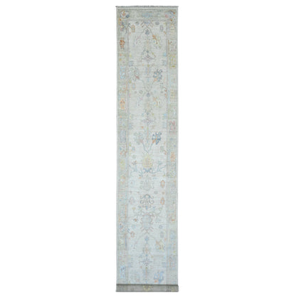 Oushak And Peshawar Wool Hand Knotted Rug Ivory 2.8x15.7 -O089879