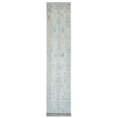 Oushak And Peshawar Wool Hand Knotted Rug Ivory 2.8x15.7 -O089879
