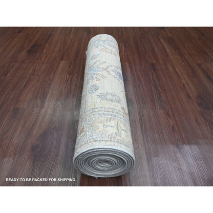 Oushak And Peshawar Wool Hand Knotted Rug Ivory 2.8x15.7 -O089879