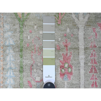 Oushak And Peshawar Wool Hand Knotted Rug Green 2.9x9.10 -O089881