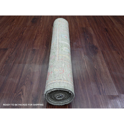 Oushak And Peshawar Wool Hand Knotted Rug Green 2.9x9.10 -O089881