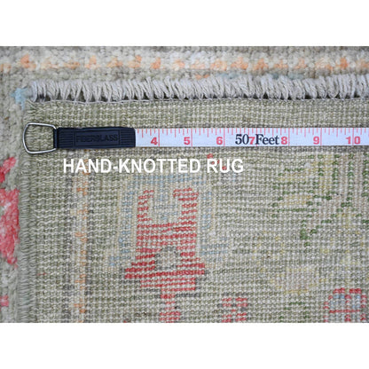 Oushak And Peshawar Wool Hand Knotted Rug Green 2.9x9.10 -O089881
