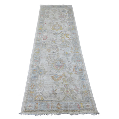 Oushak And Peshawar Wool Hand Knotted Rug Ivory 2.8x8.9 -O089887