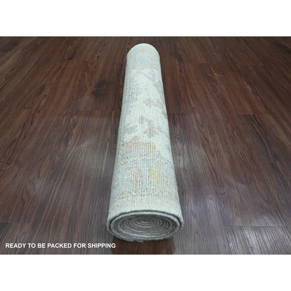 Oushak And Peshawar Wool Hand Knotted Rug Ivory 2.8x8.9 -O089887