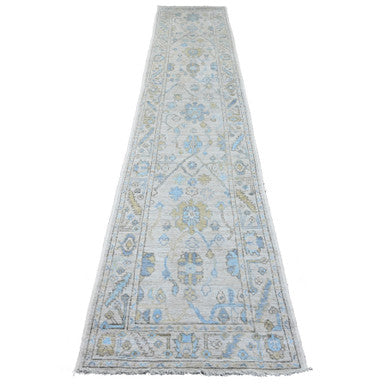 Oushak And Peshawar Wool Hand Knotted Rug Ivory 2.8x13.6 -O089892