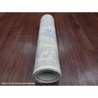 Oushak And Peshawar Wool Hand Knotted Rug Ivory 2.8x13.6 -O089892