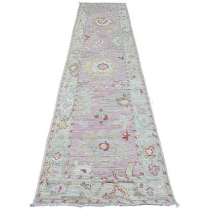 Oushak And Peshawar Wool Hand Knotted Rug Pink 2.10x11.7 -O089898
