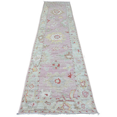 Oushak And Peshawar Wool Hand Knotted Rug Pink 2.10x11.7 -O089898