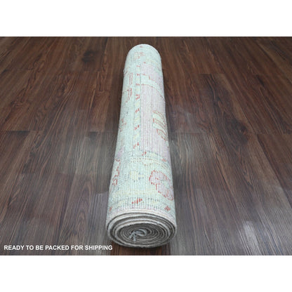 Oushak And Peshawar Wool Hand Knotted Rug Pink 2.10x11.7 -O089898