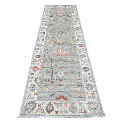Oushak And Peshawar Wool Hand Knotted Rug Grey 3.0x9.11 -O089899