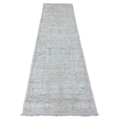 Oushak And Peshawar Wool Hand Knotted Rug Grey 2.8x9.8 -O089900