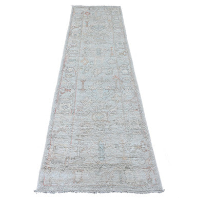 Oushak And Peshawar Wool Hand Knotted Rug Grey 2.8x9.8 -O089900