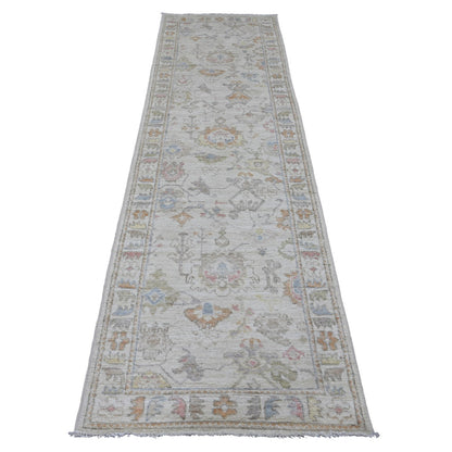 Oushak And Peshawar Wool Hand Knotted Rug Grey 2.10x9.11 -O089901