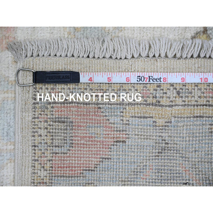 Oushak And Peshawar Wool Hand Knotted Rug Ivory 2.7x9.8 -O089902