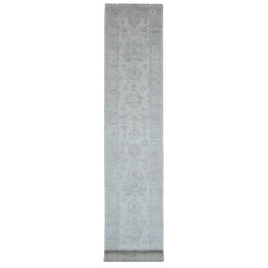 Oushak And Peshawar Wool Hand Knotted Rug Ivory 2.8x19.5 -O089906