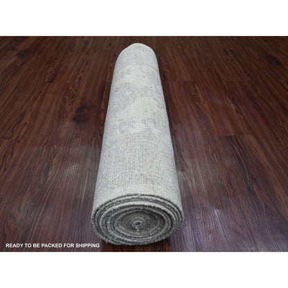 Oushak And Peshawar Wool Hand Knotted Rug Ivory 2.8x19.5 -O089906