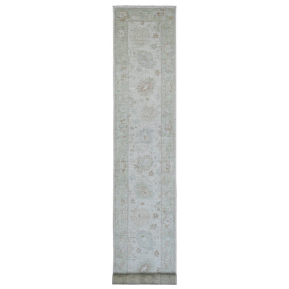 Oushak And Peshawar Wool Hand Knotted Rug Ivory 2.10x19.0 -O089907