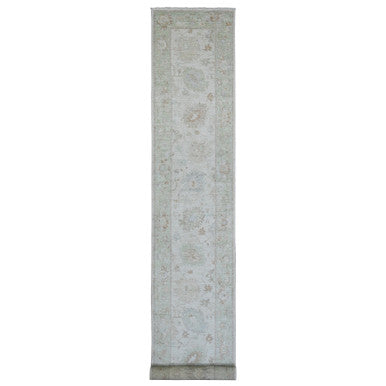 Oushak And Peshawar Wool Hand Knotted Rug Ivory 2.10x19.0 -O089907