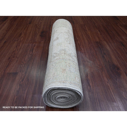 Oushak And Peshawar Wool Hand Knotted Rug Ivory 2.10x19.0 -O089907