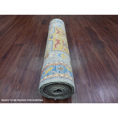 Oushak And Peshawar Wool Hand Knotted Rug Grey 2.7x10.2 -O089912