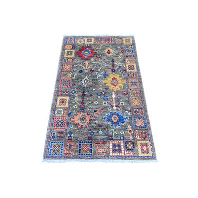 Oushak And Peshawar Wool Hand Knotted Rug Grey 3.1x4.11 -O089918
