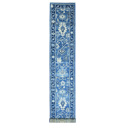 Oushak And Peshawar Wool Hand Knotted Rug Blue 2.9x19.7 -O089920