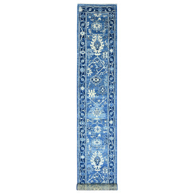 Oushak And Peshawar Wool Hand Knotted Rug Blue 2.9x19.7 -O089920