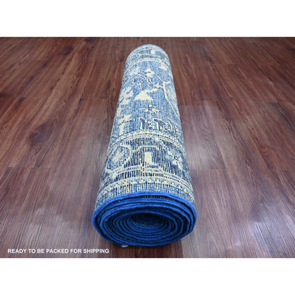 Oushak And Peshawar Wool Hand Knotted Rug Blue 2.9x19.7 -O089920