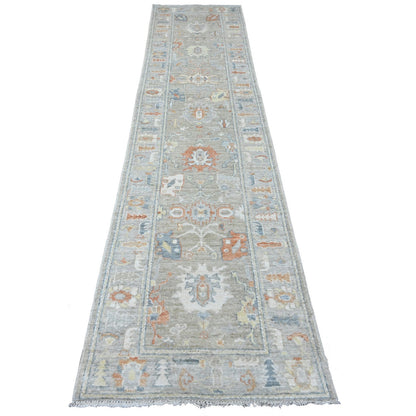 Oushak And Peshawar Wool Hand Knotted Rug Grey 2.8x11.8 -O089922