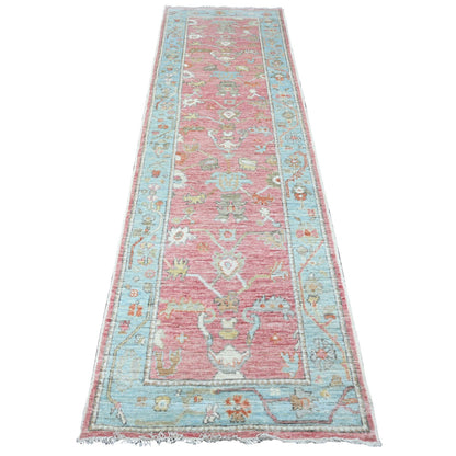 Oushak And Peshawar Wool Hand Knotted Rug Pink 2.9x9.5 -O089925